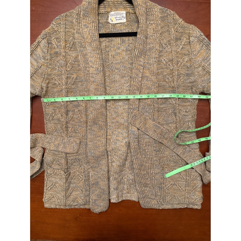 Sweater Bee Banff ltd Vintage knit gray gold cardigan belted cable grannycore - Picture 8 of 11